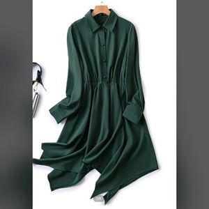 END OF SUMMER CLEARANCE!Plus 2xl (16) Hunter Green Solid Button Shirt Dress